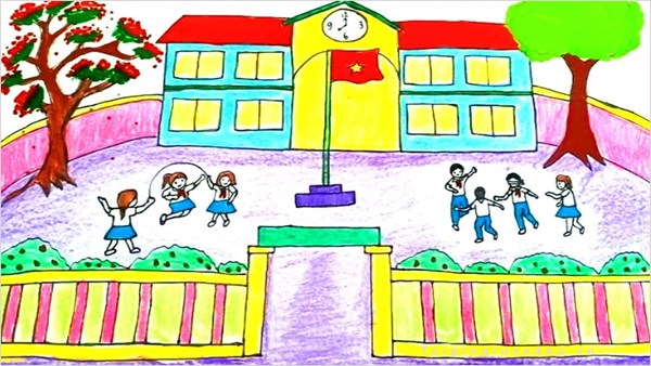 Tạo hình: Vẽ trường tiểu học