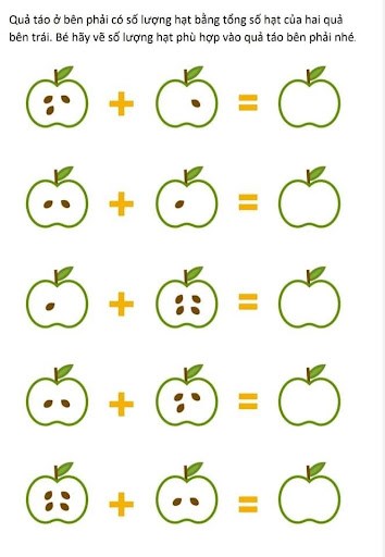Bé hãy vẽ số lượng tương ứng vào quả táo bên phải