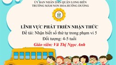 LQVT - Nhận biết số thứ tự trong phạm vi 5 - Giáo viên: Vũ Thị Ngọc Anh. Lứa tuổi 4-5 tuổi