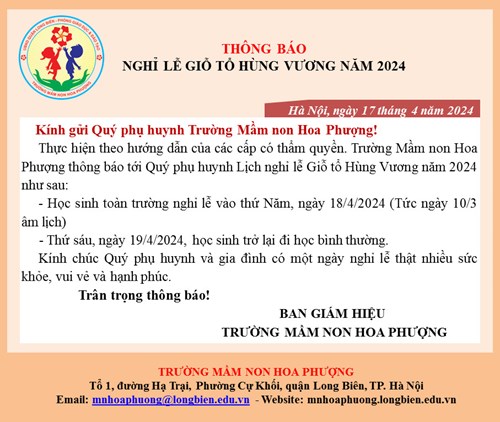 <a href="/thong-bao/thong-bao-lich-nghi-le-gio-to-hung-vuong-nam-2024/ct/8725/800875">Thông báo Lịch nghỉ lễ Giỗ tổ Hùng Vương năm 2024</a>