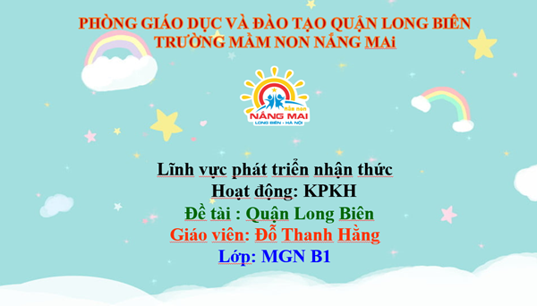 Lĩnh vực phát triển nhận thức
Hoạt động: KPKH 
Đề tài:  Quận Long Biên 