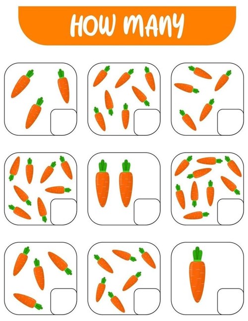 Bé hãy đếm sổ củ cà rốt và điền số cho phù hợp nhé