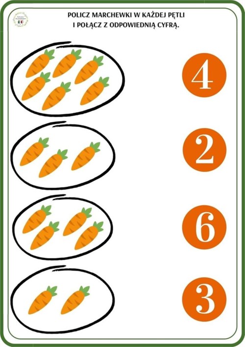 Bé đếm và nối số của cà rốt và số đã có sẵn sao cho số đã cho trùng với số lượng cà rốt nhé
