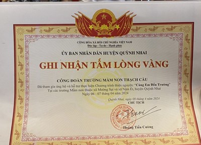 Công đoàn trường MN Thạch Cầu góp phần tham gia ủng hộ Hành trình thiện nguyện   Cùng em đến trường  của tỉnh Sơn La