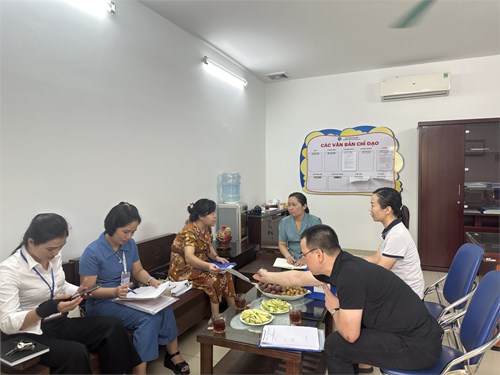 Trường mầm non Tràng An đón đoàn kiểm tra công tác y tế học đường, phòng chống dịch bệnh, vệ sinh an toàn thực phẩm năm học 2023- 2024
