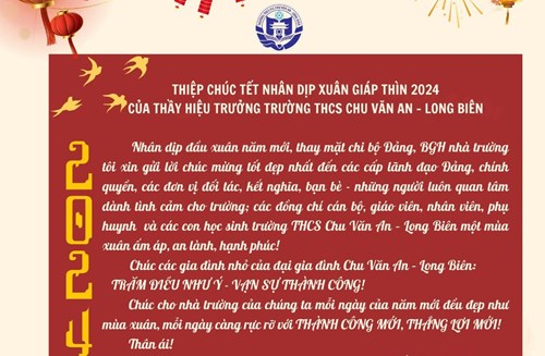 Thiệp chúc Tết của thầy Hiệu trưởng trường THCS Chu Văn An - Long Biên