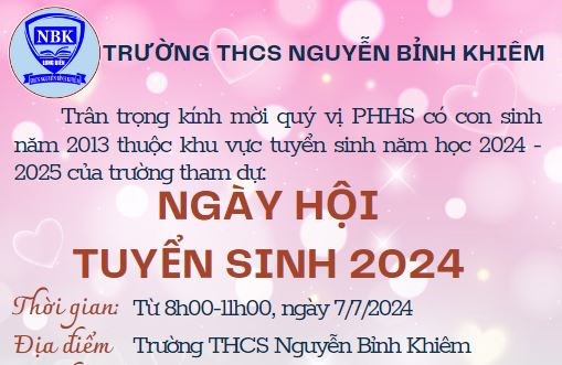 Thư mời tham dự ngày hội tuyển sinh lớp 6 trường THCS Nguyễn Bỉnh Khiêm năm 2024