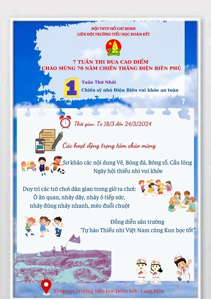 Liên đội Trường Tiểu học Đoàn Kết phát động 7 tuần cao điểm chào mừng 70 năm chiến thắng Điện Biên Phủ