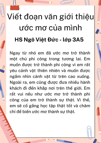 Đoàn văn giới thiệu ước mơ của mình - Ngô Việt Đức Lớp 3A5