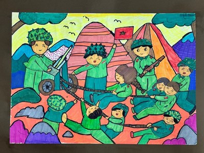 Học sinh trường Tiểu học Đoàn Khuê tham gia cuộc thi  Vẽ tranh của thiếu niên, nhi đồng về chiến thắng Điện Biên Phủ và hình ảnh Điện Biên Phủ hôm nay 