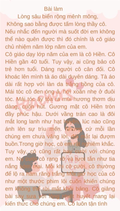 Bài văn tả cô giáo - HS Nguyễn Minh Ngọc Vân Lớp 5A2