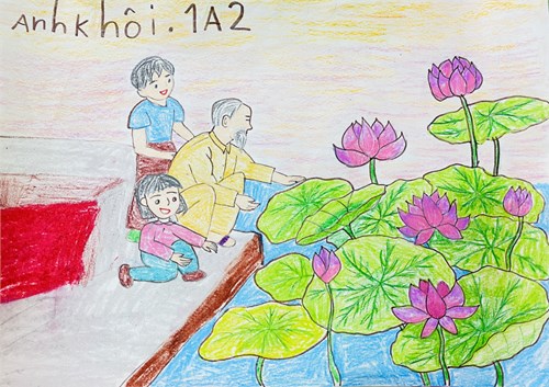 Học sinh lớp 1A2 tham gia cuộc thi vẽ tranh với chủ đề  Bác Hồ với thiếu nhi - Thiếu nhi với Bác Hồ  hướng tới kỉ niệm 134 năm ngày sinh Chủ tịch Hồ Chí Minh.