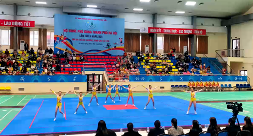 Đội tuyển Aerobic của nhà trường và của quận Long Biên đạt Huy chương vàng nội dung 8 tự chọn tại HKPĐ cấp thành phố lần thứ X năm 2024