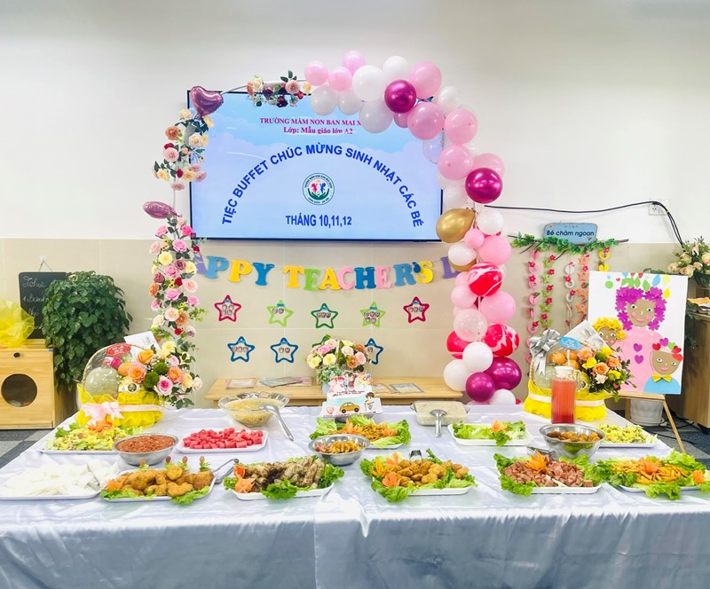 Tổ chức tiệc buffet cho trẻ chúc mừng sinh nhật các bé sinh tháng 10,11,12- Lớp MGL A2