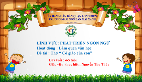 Giáo án thơ   Cô giáo của con - Giáo viên : Nguyễn Thu Thủy