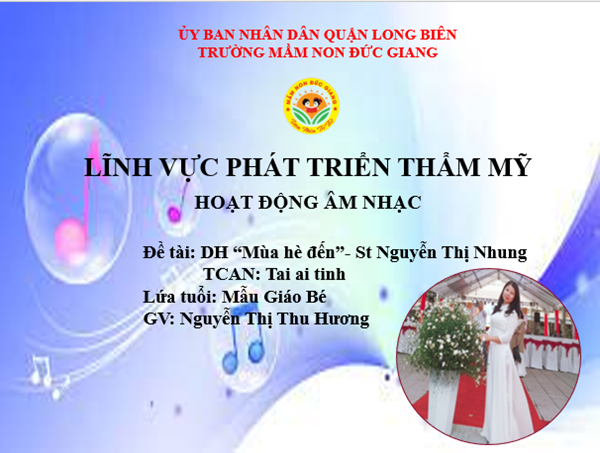Hoạt động âm nhạc lớp MGBC4: Dạy hát  Mùa hè đến - St Nguyễn Thị Nhung 