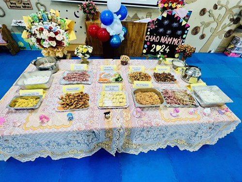Lớp MGB C3 chào đón năm mới 2024 và tiệc butfer mừng sinh nhật các bé tháng 7,8,9,10,11,12. GV: Nguyễn Thị Hồng Thảo