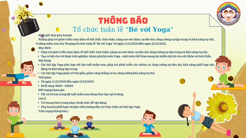 Thông báo: Tổ chức tuần lễ  Bé với Yoga 