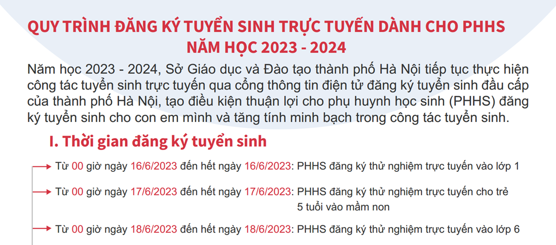 Quy trình đăng ký tuyển sinh trực tuyến dành cho PHHS năm học 2023-2024