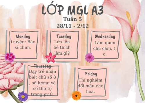 Chương trình học tuần 5 tháng 11 của các bé lớp MGL A3