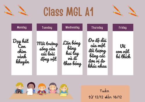 Chương trình học tuần 2 tháng 12 lớp mgl a1
