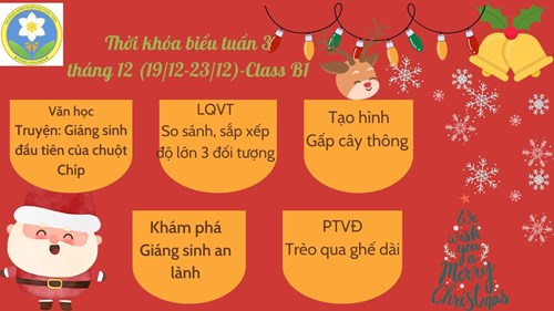 Chương trình học tuần 3 tháng 12 của các bé lớp mgn b1