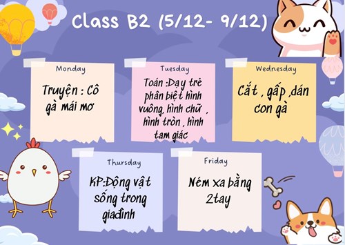 Chương trình học tuần 1 tháng 12 lớp mgn b2
