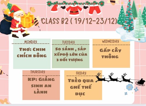 Chương trình học tuần 3 tháng 12 của các bé lớp mgn b2