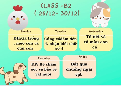 Chương trình học tuần 4 tháng 12 của các bé lớp mgn b2
