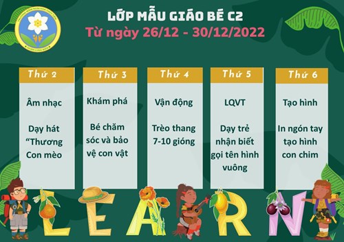 Chương trình học tuần 4 tháng 12 của các bé lớp mgb c2