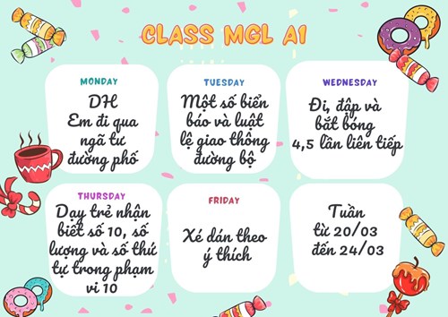 Chương trình học tuần 4 tháng 3/2023 của các bé lớp MGL A1