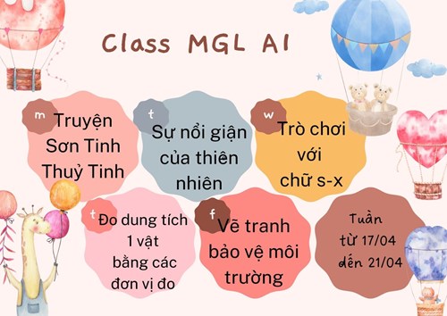 Chương trình học tuần 3 tháng 4/2023 của các bé lớp MGL A1