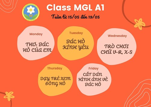 Chương trình học tuần 3 tháng 5/2023 của các bé lớp MGL A1