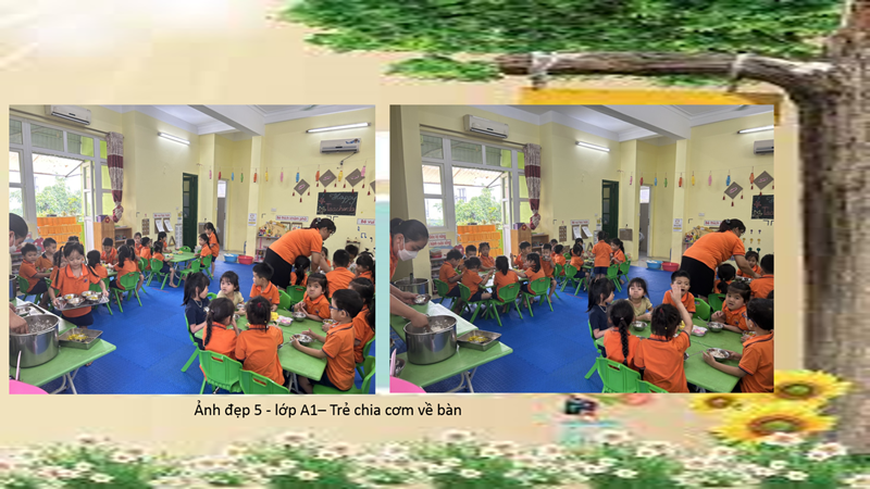Hoạt động tổ chức giờ ăn của các bé lớp MG Lớn A1