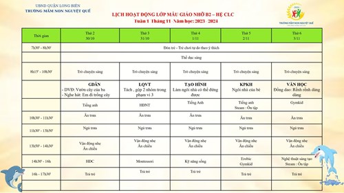 Chương trình học tuần 1 tháng 11 lớp MGN B2 - Hệ CLC
