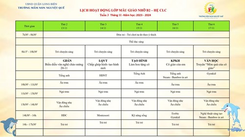 Chương trình học tuần 3 tháng 11 lớp MGN B2 - Hệ CLC