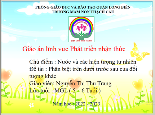 Phân biệt trên - dưới - trước - sau của đối tượng khác - Lứa tuổi 5 – 6 tuổi – GV : Nguyễn Thị Thu Trang	 	