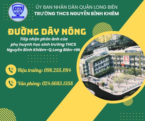 Thông tin đường dây nóng tiếp nhận phản ánh của phụ huynh học sinh trường THCS Nguyễn Bỉnh Khiêm