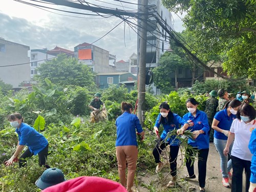 Đoàn thanh niên trường THCS Nguyễn Bỉnh Khiêm: ra quân dọn dẹp vệ sinh môi trường trên các tuyến phố của phường Phúc Đồng