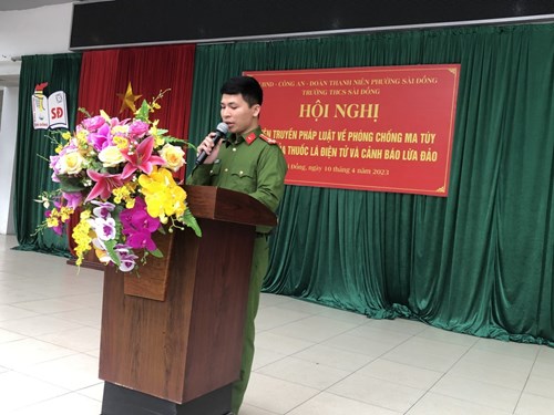 Hội nghị “Tuyên truyền pháp luật về phòng chống ma túy, tác hại của thuốc lá điện tử và cảnh báo lừa đảo” tại trường THCS Sài Đồng