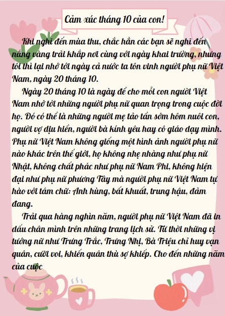 Cảm xúc tháng 10 của con - HS Trịnh Thái An Lớp 5A2