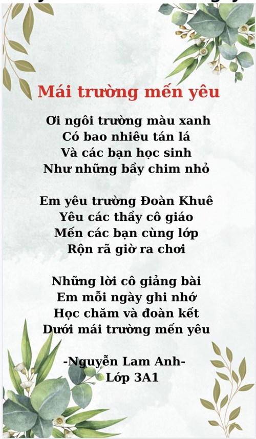 Mái trường mến yêu - HS Nguyễn Lam Anh Lớp 3A1