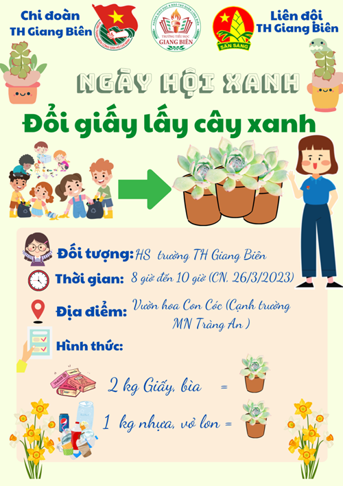 Ngày Hội xanh, đổi rác lấy cây xanh của Chi đoàn trường Tiểu học Giang Biên