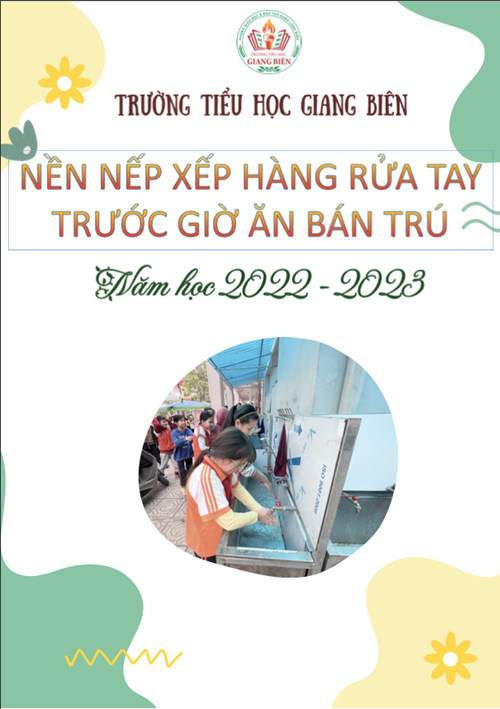 Nền nếp xếp hàng rửa trước và sau giờ ăn bán trú của học sinh trường Tiểu học Giang Biên.