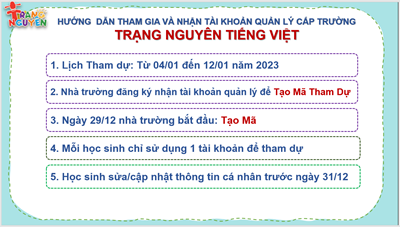 Hướng dẫn tổ chức vòng Sơ khảo cấp trường sân chơi “Trạng Nguyên Tiếng Việt” trên internet năm học 2022 - 2023