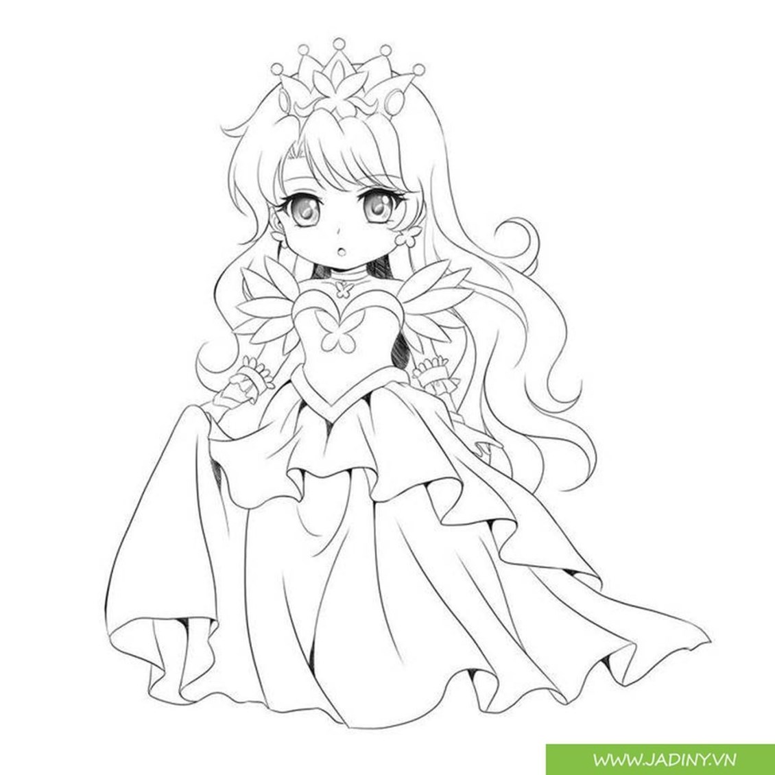 Tranh tô màu công chúa chibi đẹp | Chibi, Dễ thương, Anime