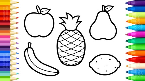 Fruits Coloring Pages - How to Draw and Paint Sweet Fruits - Art Colours for Kids
