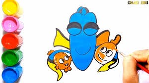 Vẽ tô màu nước cá Nemo và Dory đáng yêu
