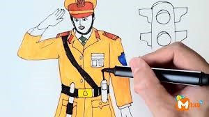 Hướng dẫn bé cách vẽ và tô màu chú công an giao thông