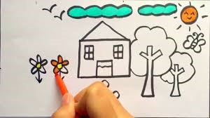 Vẽ ngôi nhà vườn cây đơn giản và tô màu cho bé